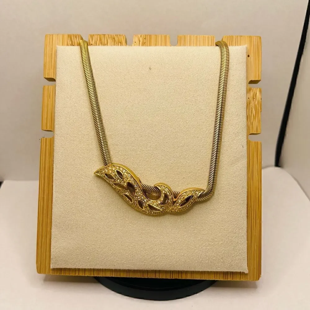 Real Christian Dior gold tone necklace rhinestone pendant
